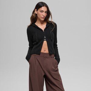 Alo Yoga Cashmere Ribbed Noble Full Zip Hoodie BLACK